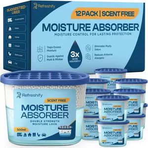 Premium Moisture Absorbers and Dehumidifier Tubs – High-Efficiency Closet Dehumidifier and Dehumidifier for Car, Odor Control Fragrance Free, 12 Pack, 7.5 Oz