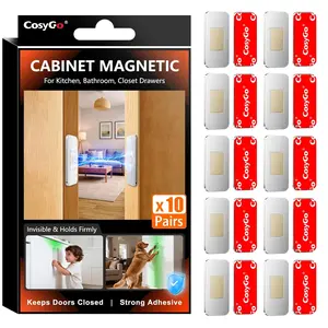 10Sets Extra Strong Magnetic Cabinet Door Catch No-Drill Invisible Ultra Thin Magnets for Cabinet Door Closure Drawer Magnets with Strong Adhesive to Stay Closed