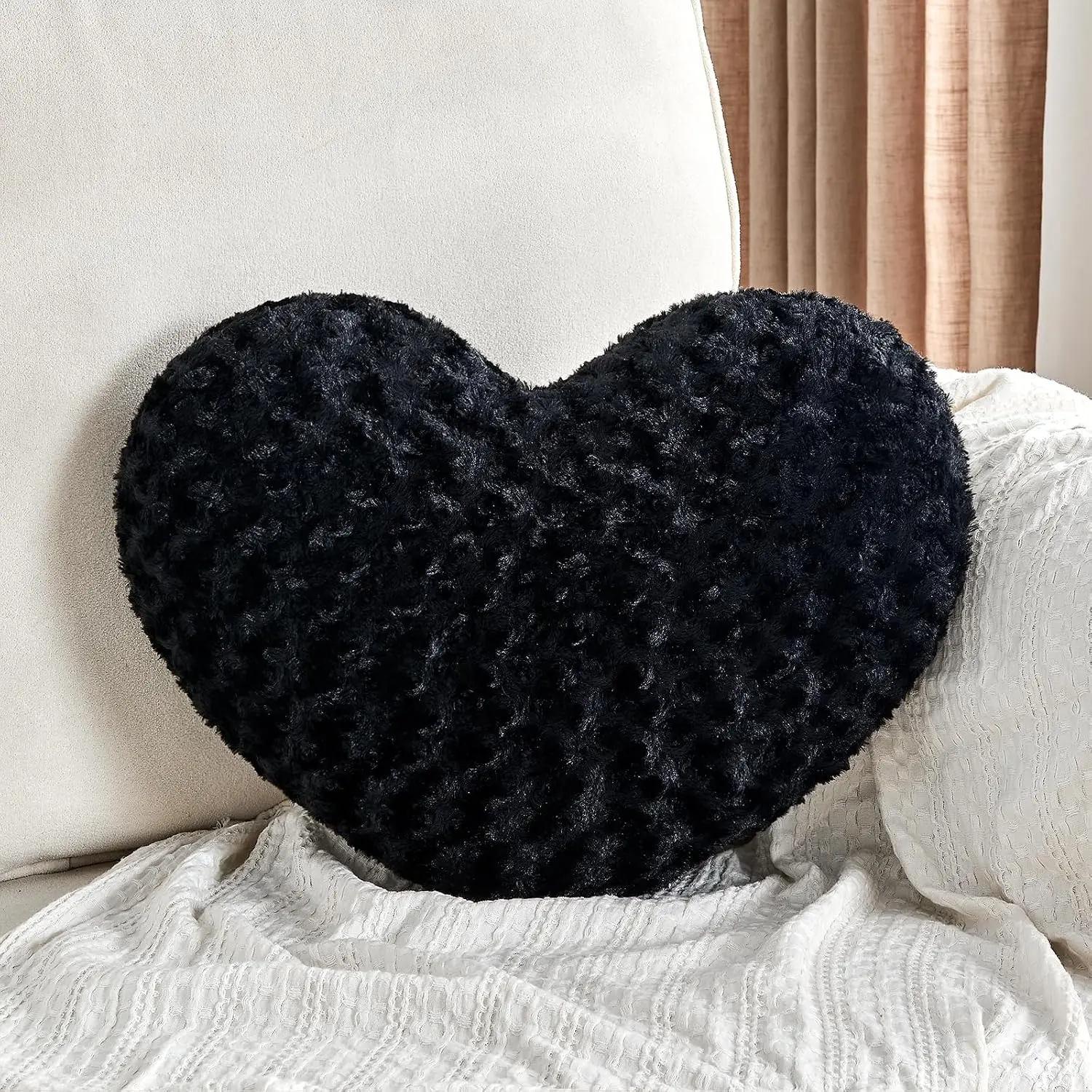 Black Throw Pillows, Cute Heart Pillow, Decorative Pillows for Bed | Small 13 x 10 in, Soft , Valentine, Anniversary, Halloween, Christmas Couch Gifts for Bedroom Living Room  Decor