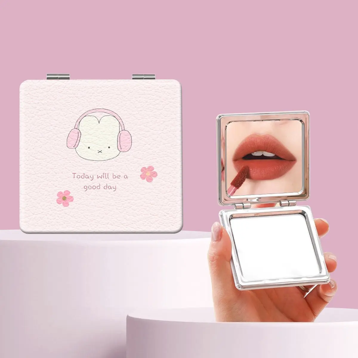 Cute Rabbit Flower Letter Makeup Mirror, Foldable Mini Handheld Mirror, Perfect Gift for Sisters, Friends, Girls, Weddings, Holidays