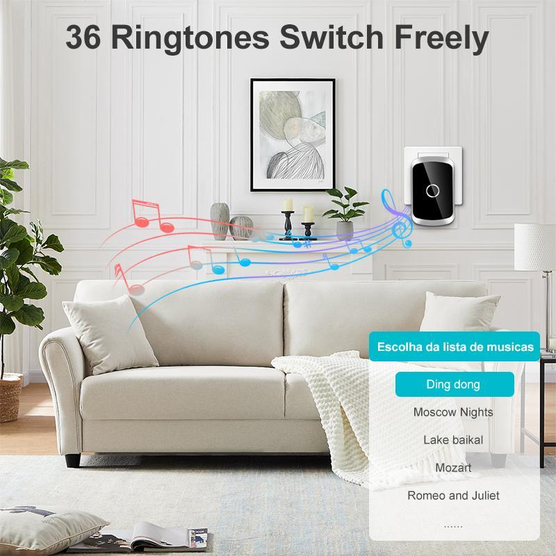 Smart Doorbell, Wireless Home Doorbell with 30 Melodies, US Plug Home Security & Safety Doorbell for Villa, Hotel, Office, Garden, Living Room, Classroom