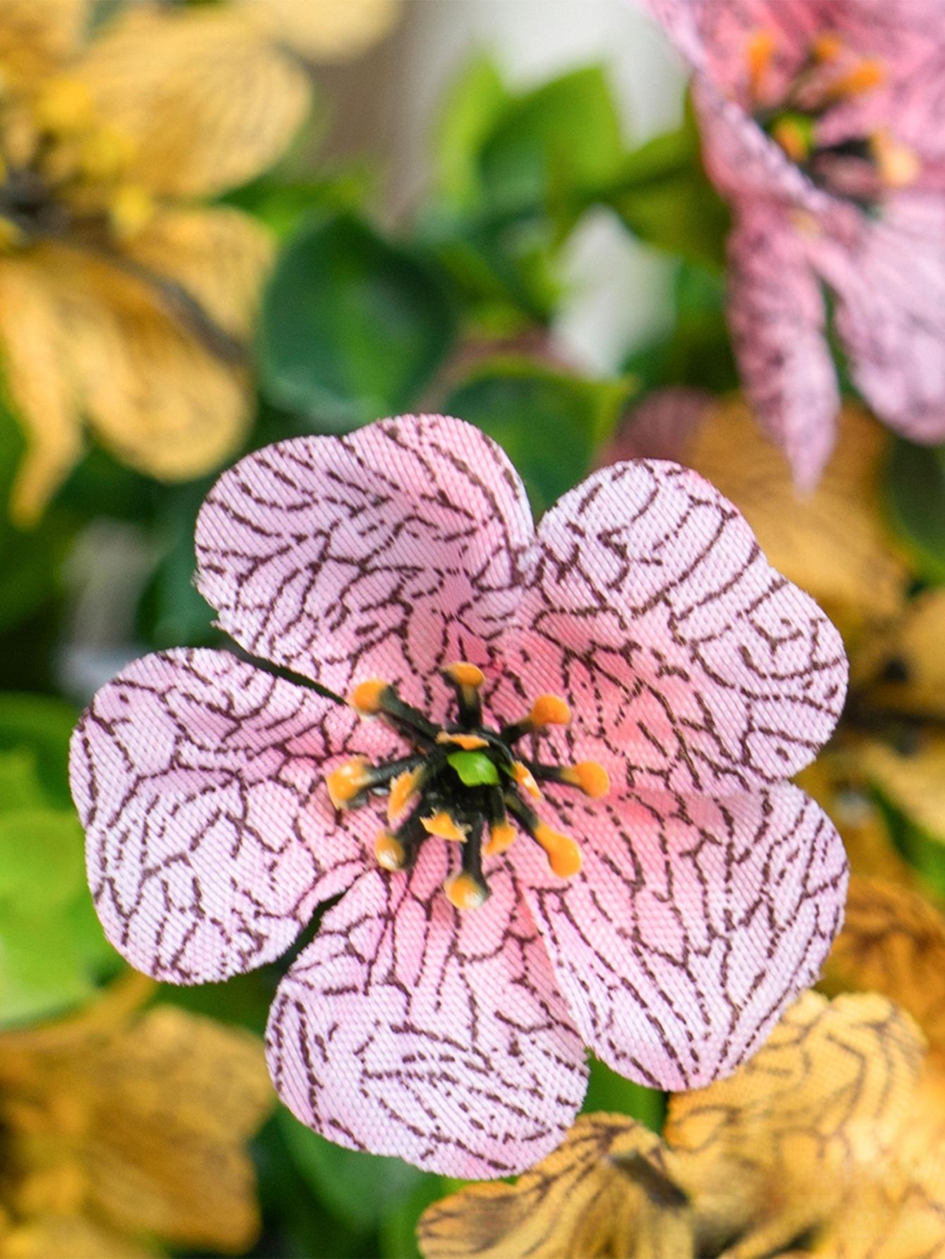 Violet artificial flower hanging basket, iron art hanging decoration, flower basket pendant for wall, door, and outdoor decoration, artificial plants and fake flowers