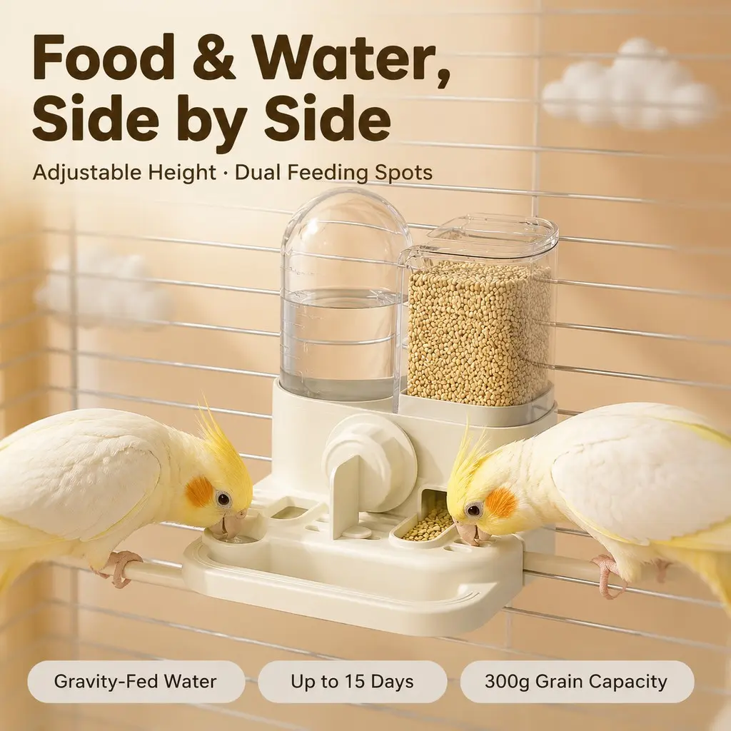 Anti-Spill Bird Water Bottle & Feeder Combo Hanging Automatic Feeding Container Parrot Cage Accessories for Small Medium Parrots