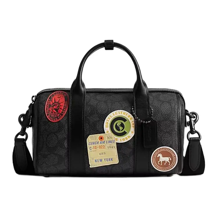 Coach Gotham Duffle 24 Signature Coated Canvas Boston Bag for Men, Classic Monogram Accent, Black