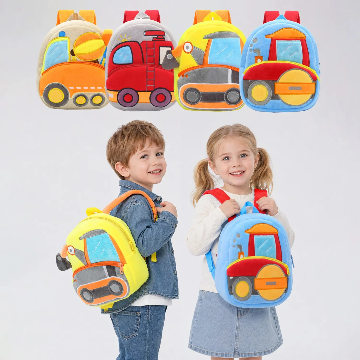 Plush Backpack for Boys and Girls, Toddler Backpack, Backpack for Toddlers, Soft Felt Construction Truck Bag, Ideal Gift for Kids, Durable and Stylish Design