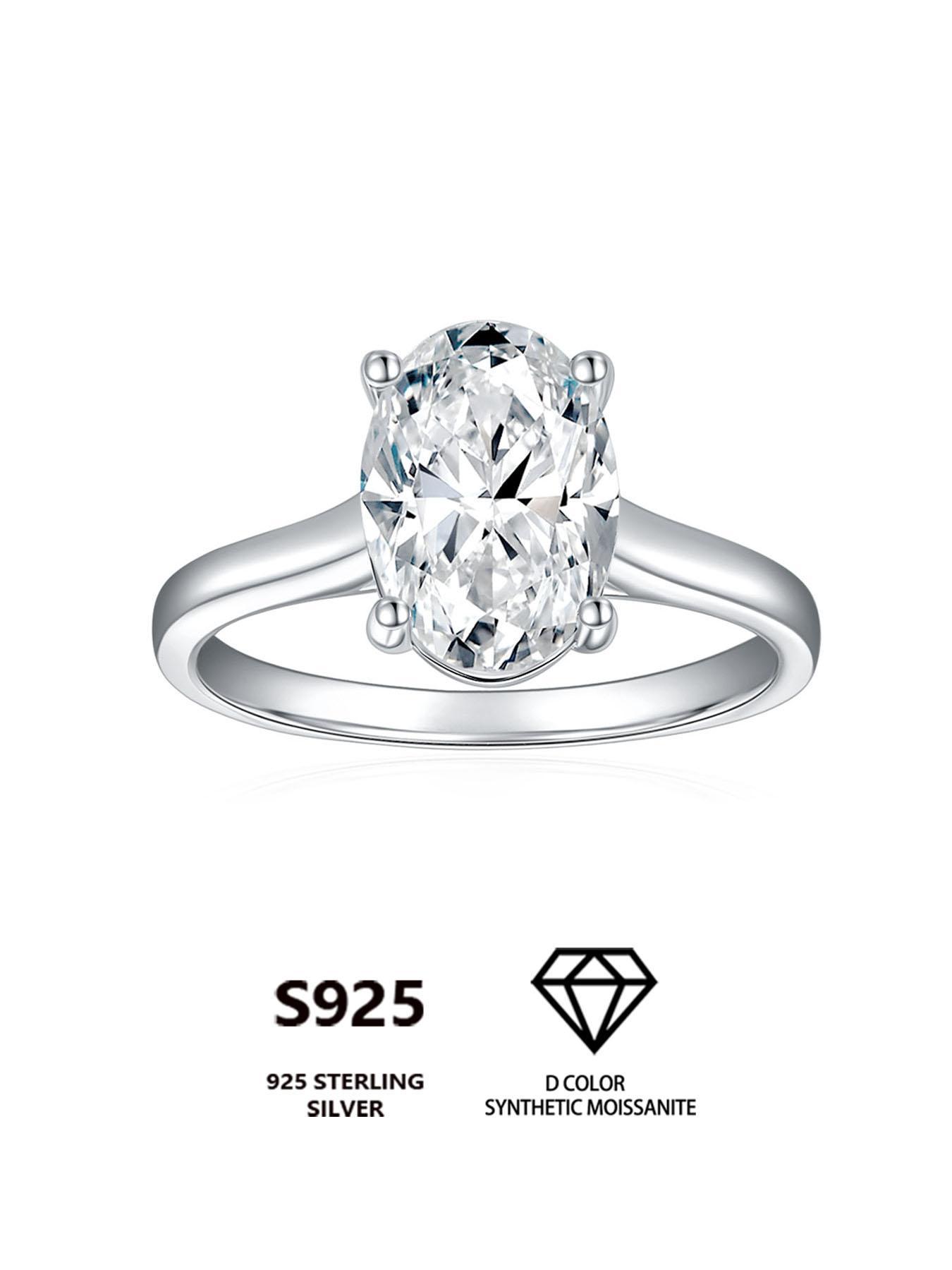 S925 Sterling Silver Synthetic Moissanite Ring, Oval Cut Ring, Engagement Ring, Wedding Jewelry, Fashion Jewelry Accessories for Women