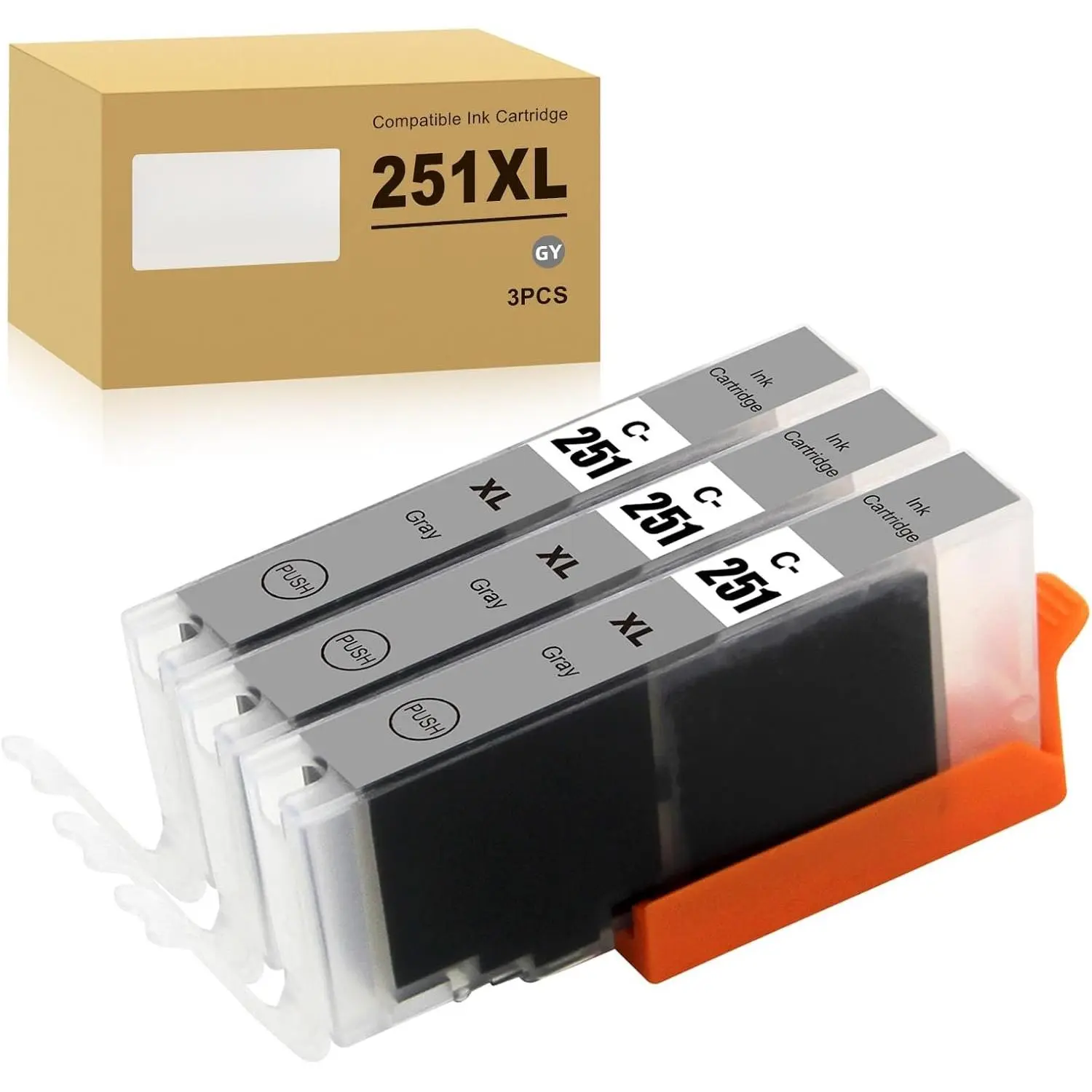 Compatible Ink   for  CLI-251 GY Gray CLI-251GY XL Gray Ink  Work for  IP8720 MG6320 MG7120 MG7520 Printers(3-Pack)