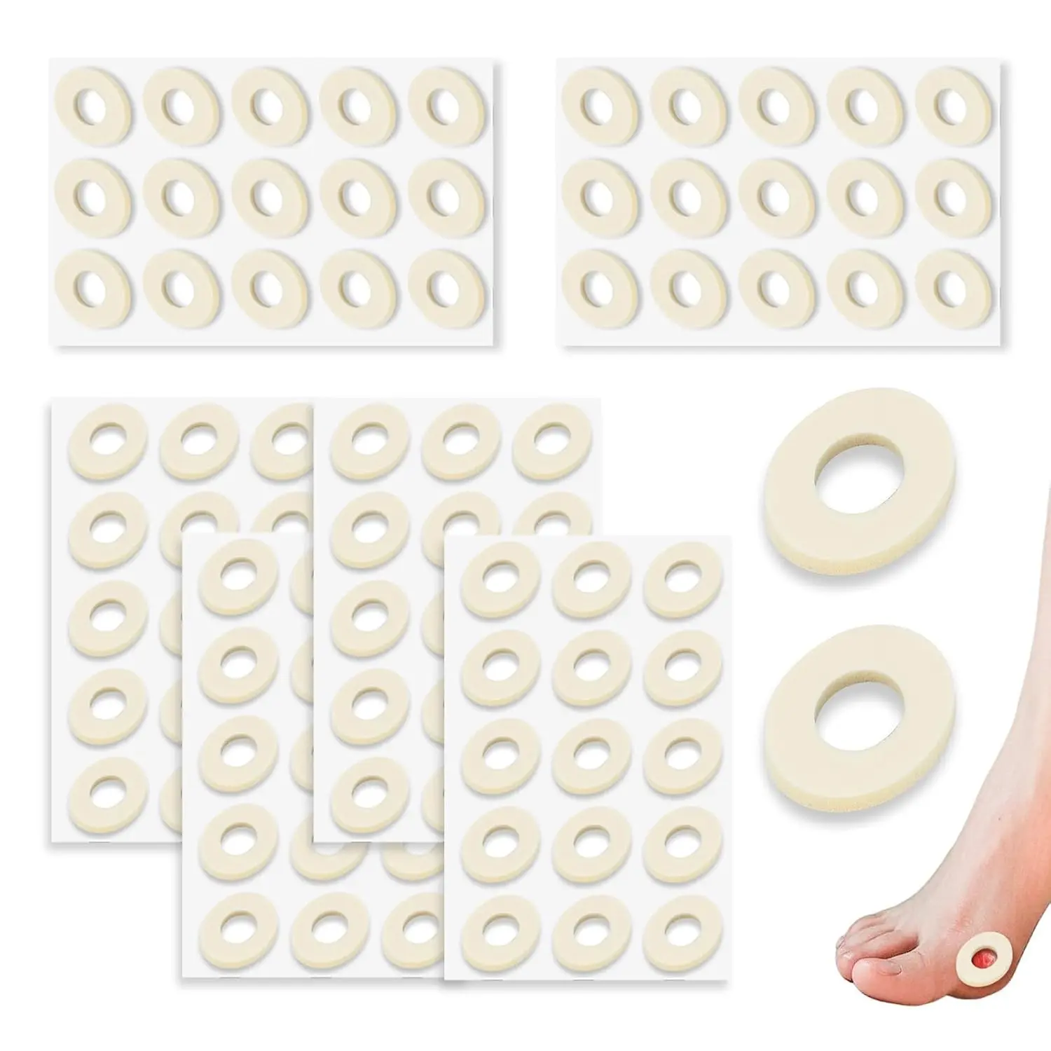 90 Pcs Corn Cushions for Toes and Feet, Oval Shapes Self-Stick Adhesive Latex Foam Pads, Corns, Blisters and Feet From Pressure and Friction, Callus Cushions for Foot Comfort and Pain Relief