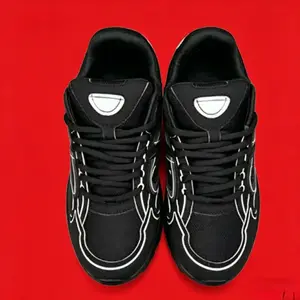 All Black Reflective Line Chunky Dad Sneakers For Men Women, Breathable Mesh Non-slip Platform Casual Walking Shoes Streetwear