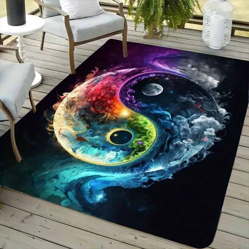 Colorful Cosmic Yin Yang Large Area Rug - Abstract Galaxy Cloud Pattern Indoor Decor Floor Carpet, Non Slip Area Rug for Living Room Bedroom Meditation Room Apartment Spiritual Home Decor