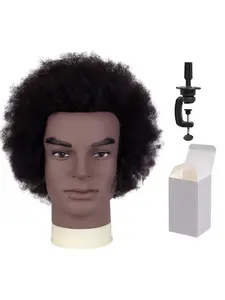 Men's Practice Head, Explosive Realistic Haircut Dummy, Mannequin Head, 100% Human Hair, Coily Texture, Ideal for Barbershop Competitions, Braiding