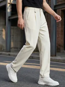 Men's High-Waisted Wide Leg Suit Pants, D-Button Slim Straight Casual Blazer Pants, Wrinkle-Free Stretch Long Business Office Wear, Casual Wear Bottoms