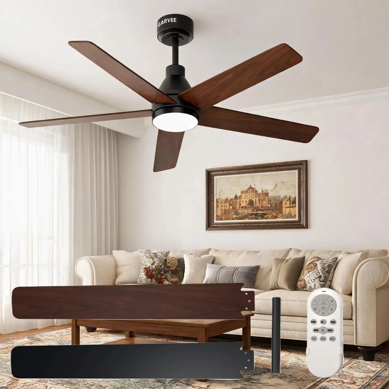 42 Inch Black Ceiling Fan with Light Three ABS Blade Remote Control Low Profile Modern Ceiling Fan for Bedroom