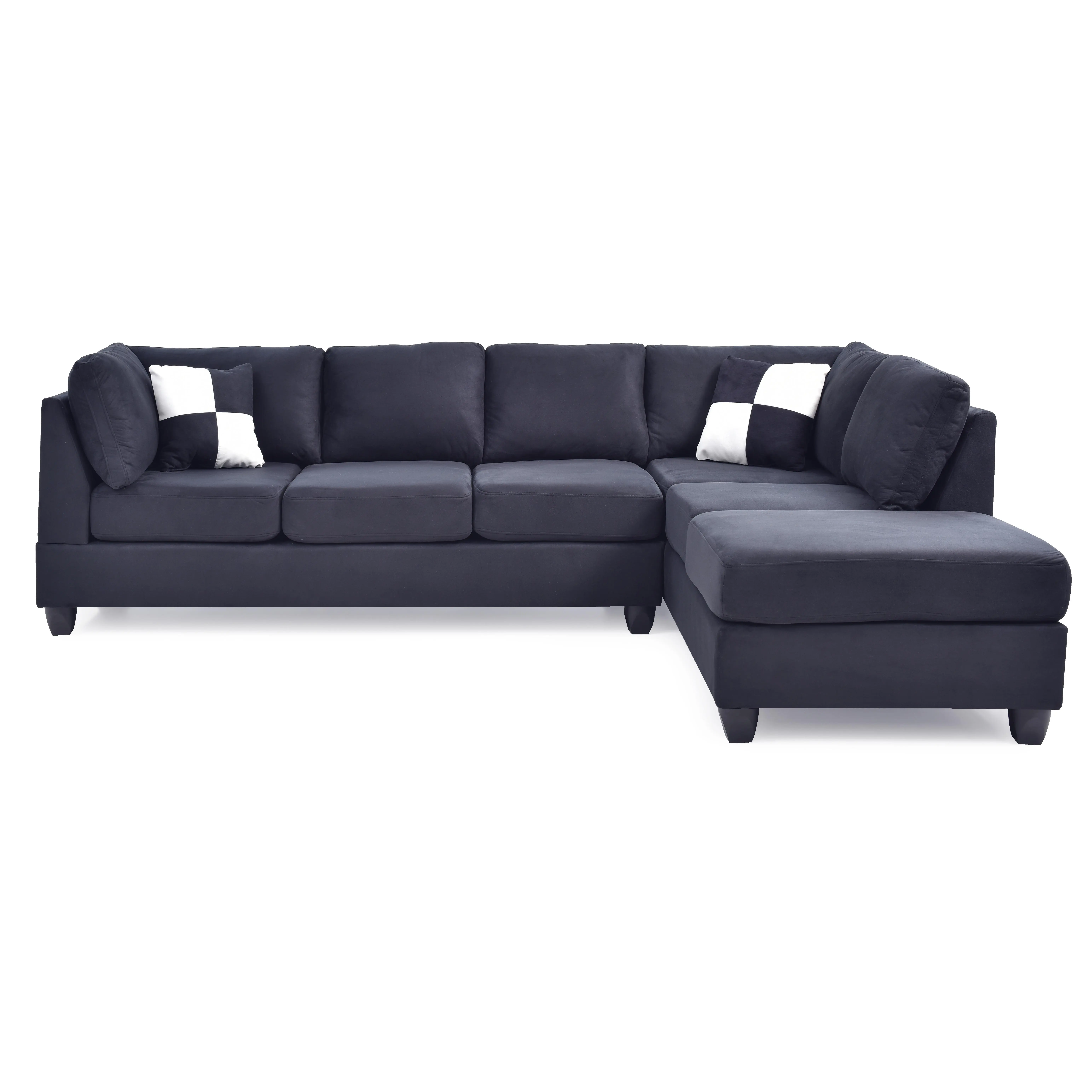 Nokaa 3-Seat Sectional Sofa Couch without Ottoman, Black Microfiber Upholstered Modular Chaise for Living Room, Pocketed Coil & Foam Seating, Removable Backs, Flexible Right or Left Facing Setup, Multiple Color Options