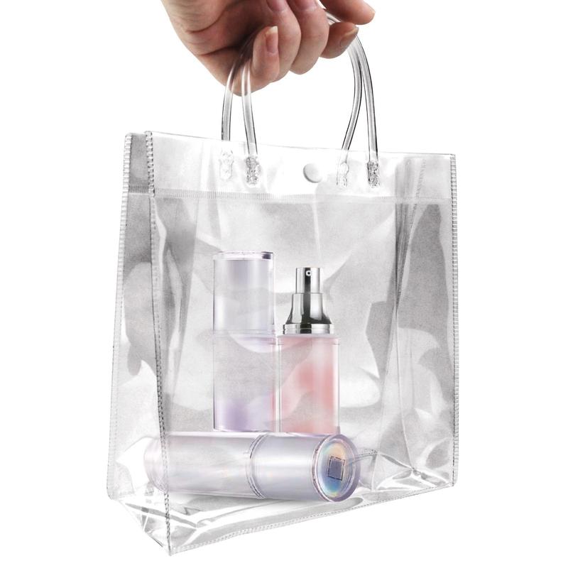 Pack of 16 Clear PVC Gift Bags with Handles,7.87" x 7.87" x 3.15"Reusable Goodie Tote Bags with Ribbons and Tags,Foldable Party Favor Bags for Weddings,Valentine'S Day,Hand Tools Kits,Springtok home tool