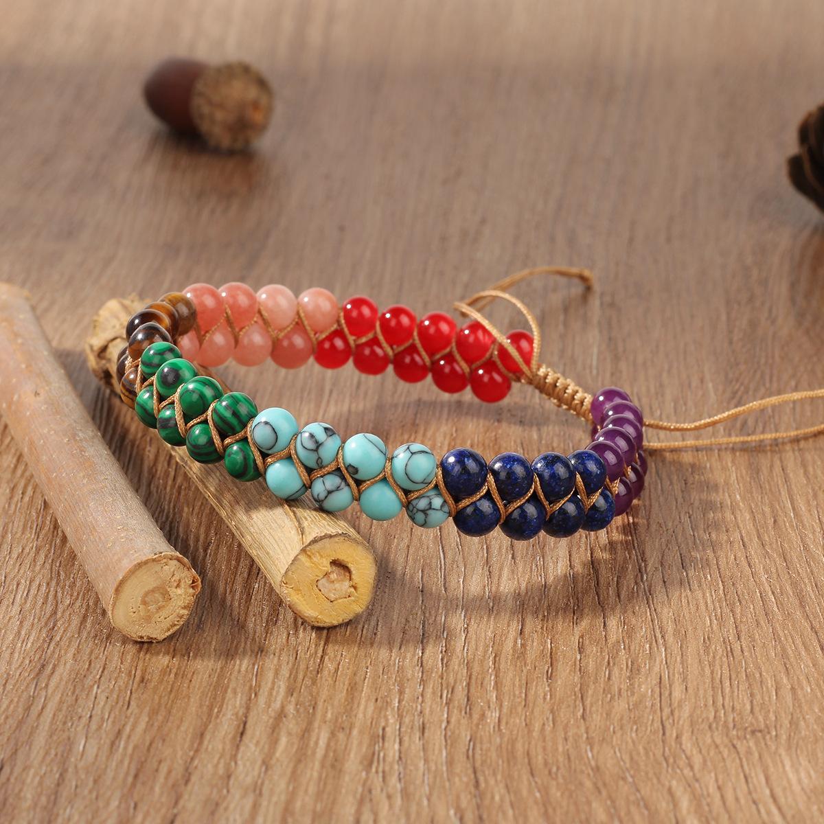 7 Chakras Natural Stone Beaded Bracelet for Women Men, Yoga Meditation Energy Balance Healing Crystal Lava Rock Diffuser Bracelet, Reiki Anxiety Relief Jewelry Gift