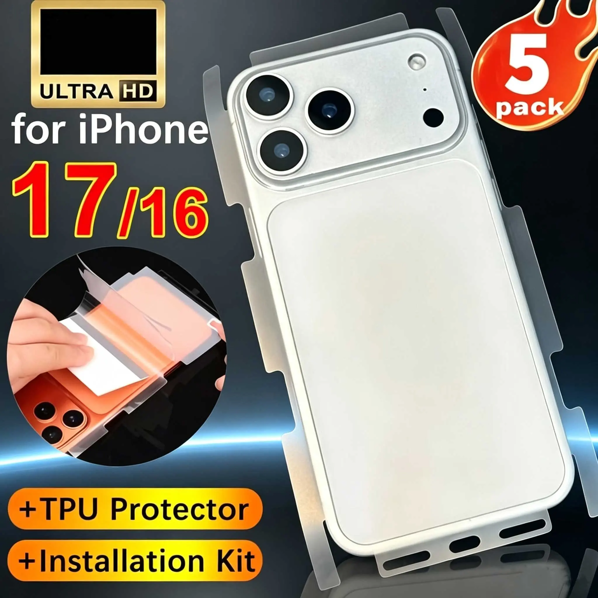 5 pcs Full Cover Back Hydrogel Film Protection Compatible With iPhone 17 Pro Max/Air/16/15/14/13/12/16 Pro/15 Pro Max/Plus Clear Screen Protector Film