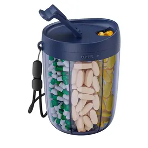 6 Grids Large Pill Cup Bottle Organizer Supplement Organizer for Holding 6 Various Vitamins Travel Pill Case Box Straw Container