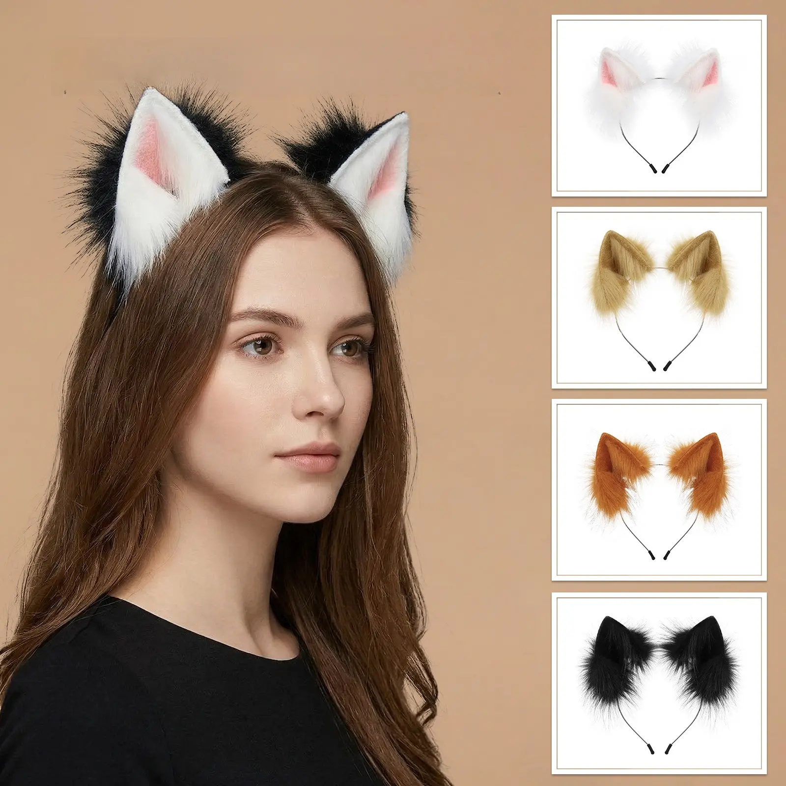 Handmade Lightweight Gentle Furry Cat-Fox Ear Headband, Kawaii Anime-Style Soft Plush Hair Hoop, Cute Cosplay Accessory for Halloween Parties, Anime Conventions, Daily Wear, Animal Ears