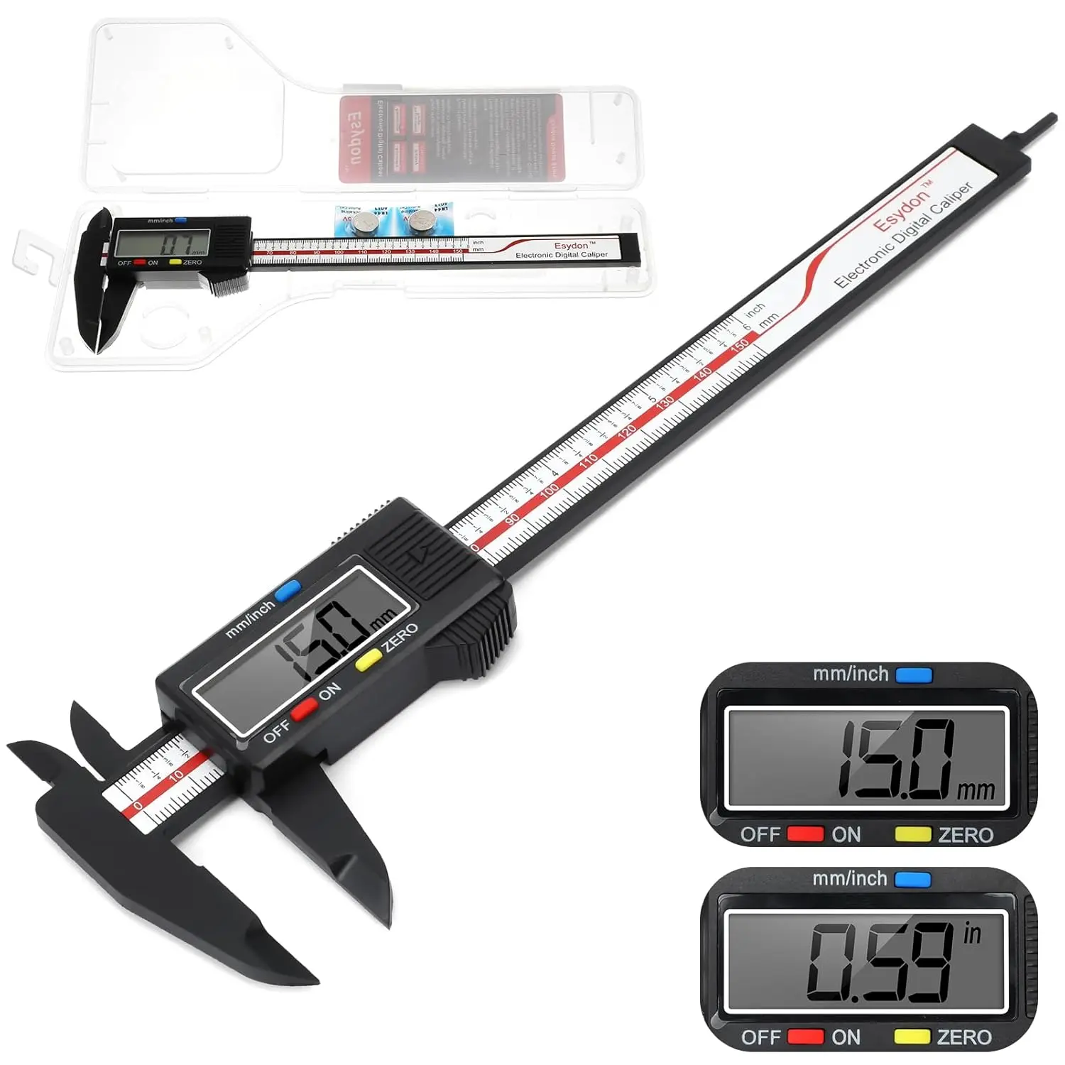 Upgraded Calipers 6 inch, Measuring Tool, Electronic Ruler, with Large LCD Screen, Auto-Off Feature, Inch and Millimeter Conversion, Plastic Case, Perfect for Household, DIY