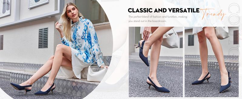 Coutgo Womens Slingback Kitten Heels Closed Pointed Toe Bowknot Knitted Slip On Work Pumps Dress Shoes