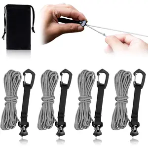 4 Pack Ultralight 2mm 100% Nylon Guylines Ropes with Locking Carabiner Clip for Outdoor Camping Tent Tarp Climbing Hiking Backpacking Grey 4M