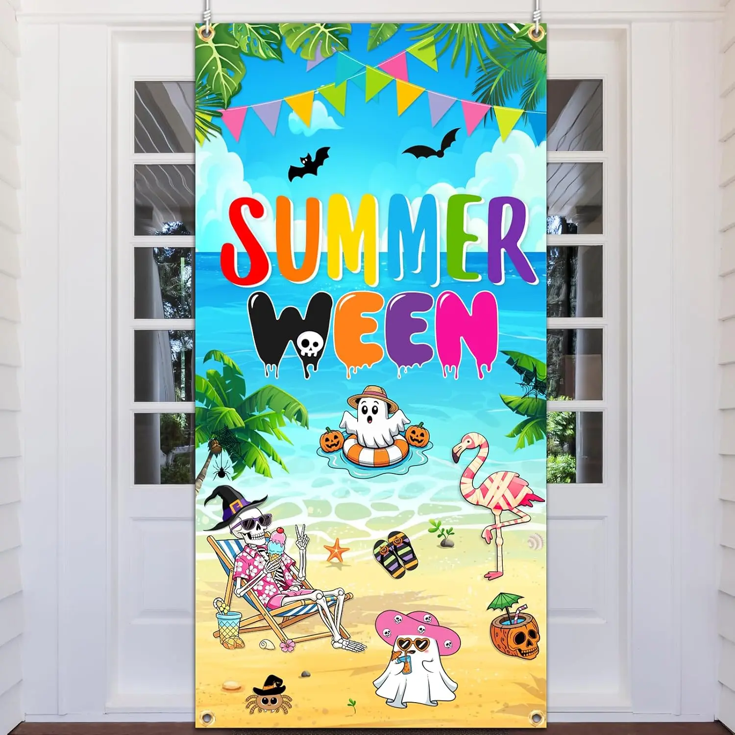 Summerween Party Decorations - Summerween Decorations Door Cover Summerween Banner,Summer Halloween Decor Halloween in Summer Banner for Garden Birhday Party Photo Backdrop,70.8 X 35.4 Inch
