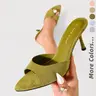 Women's Multi-Color Suede Satin & Lace Open Toe Slip-On Mule High Heel Sandals, Versatile Elegant Design Casual Dress Footwear with Soft Sole for Daily Wear Vacation Getaway Cocktail Party Evening Events