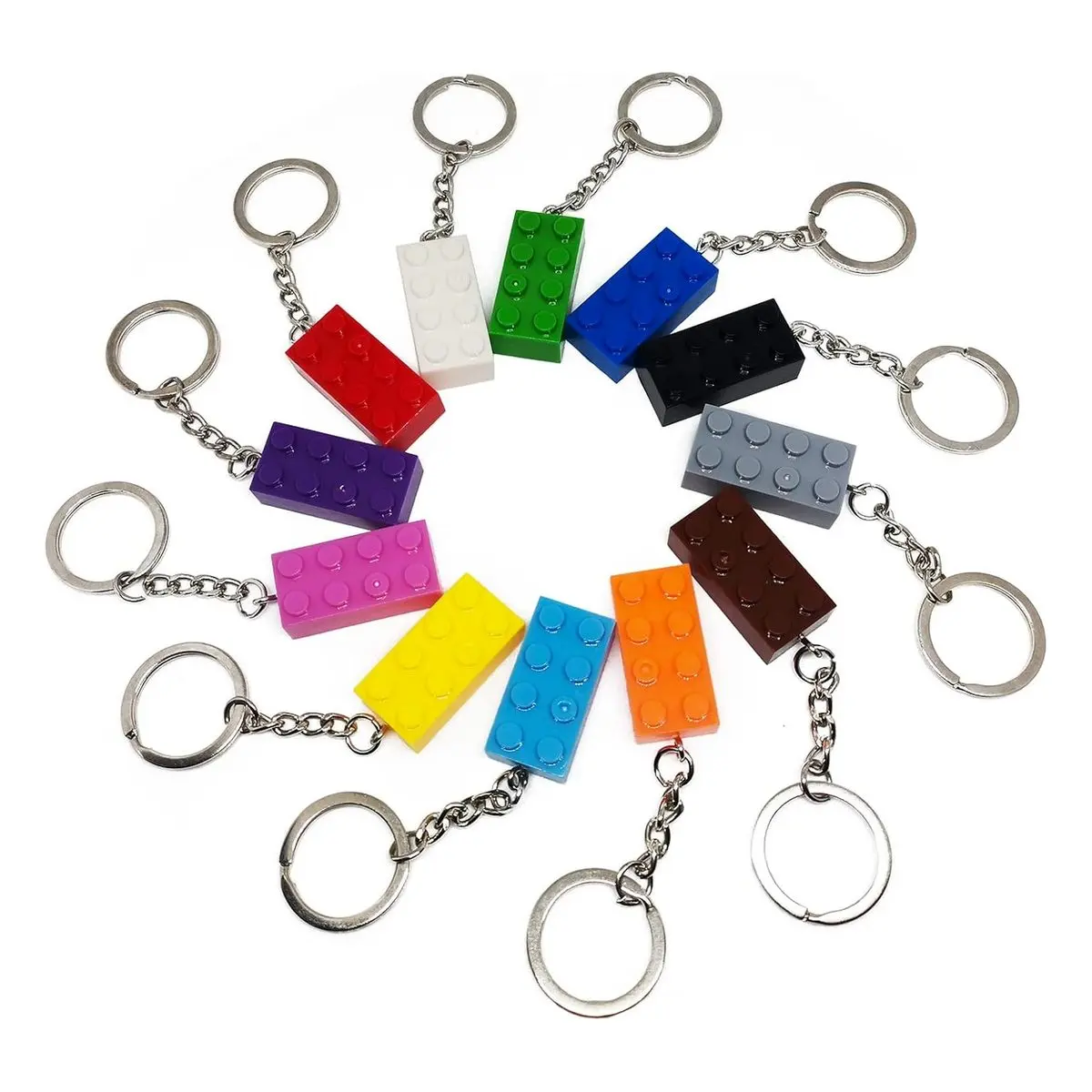 Building Block Keychains, 12 Pcs in 12 Colors, Brick Keyrings for Birthday Party Favors, Bag Fillers, and Gift Pendants