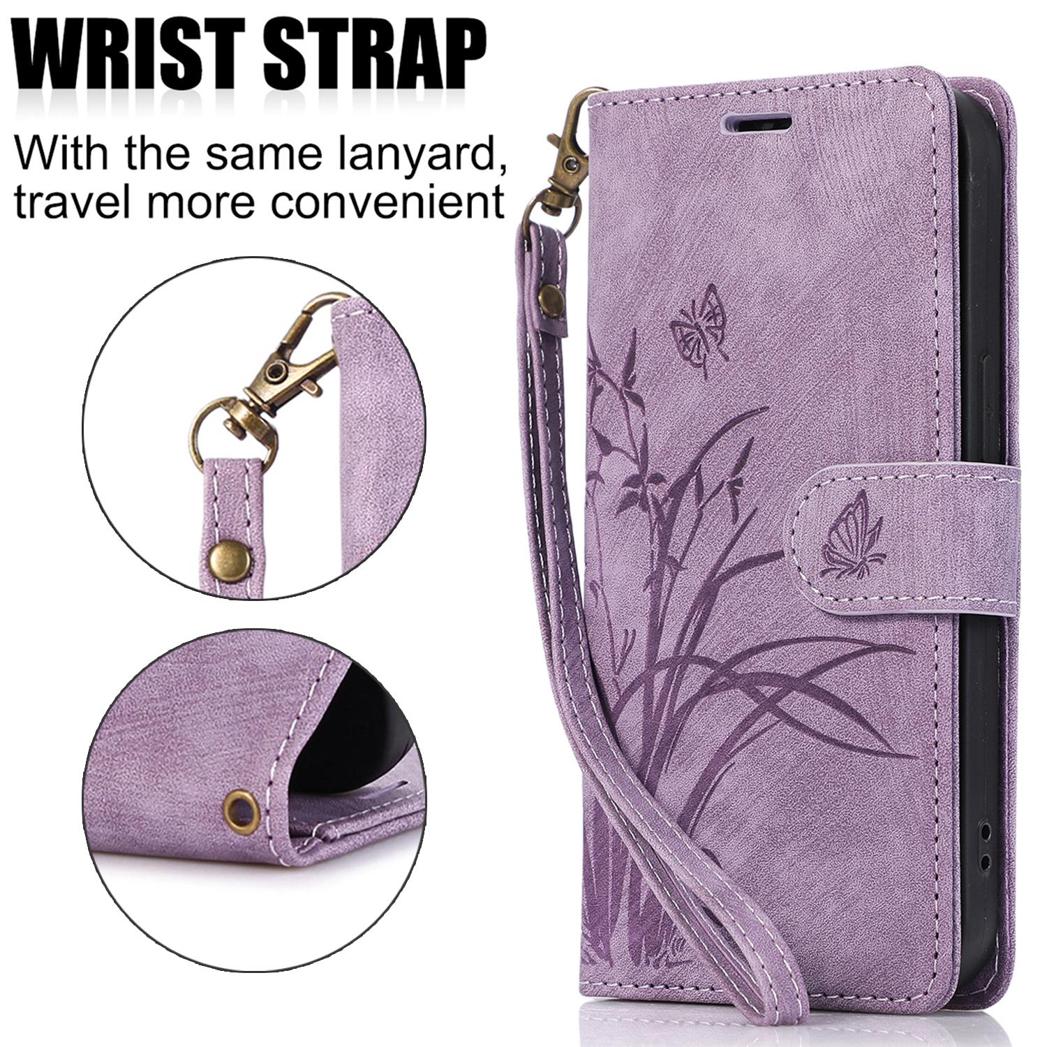 For iPhone 17 16 Pro Max 15 14 13 12 11 Butterfly Orchid Embossed Wallet Cute Phone Case with 1 Cash pocket & 3 Card Slots, Wrist Strap Lanyard Women Soft PU Leather Protective Flip Fold Stand Cover Magnetic Closure For Mom For iPhone 17 16 Pro Max 15 14 13 12 11 Butterfly Orchid Embossed Wallet Cute Phone Case with 1 Cash pocket & 3 Card Slots, Wrist Strap Lanyard Women Soft PU Leather Protective Flip Fold Stand Cover Magnetic Closure For Mom