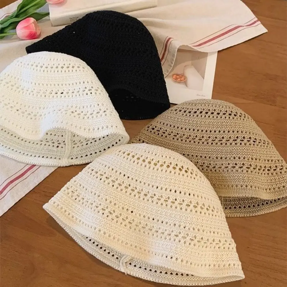 Women's Crochet Bucket Hat - Breathable Hollow-Out Knit Sun Hat with a Wide Brim, Foldable for Summer Beach Travel, Crochet Holes