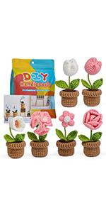 2 Pieces Crochet Hook Set, Suitable for Beginners, Flowers Crochet Hook Set, Crochet Starter Kit Potted Plants with Step-by-Step Video Tutorial, Suitable for Beginners and Adults (Daisies and Sunflowers)