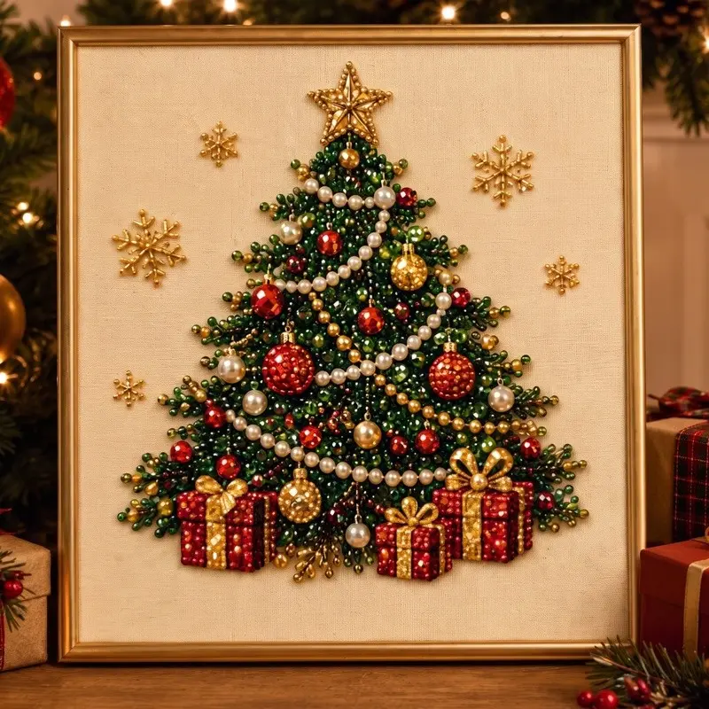 (With Frame)DIY Christmas Diamond Painting Art Kit,Christmas 3D Raised Mosaic Bead Wall Decor,3D Pearl Santa Diamond Art Kit,3D Beaded Christmas Pearl Diamond Painting, Xmas Wreath Stocking Mosaic Art, Stress Relief DIY Home Wall Decoration