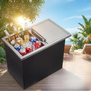 Large Capacity Drop-In Stainless Steel Ice Chest for Kitchen & Bar – Commercial Insulated Ice Bin Keeps Ice Cold up to 24 Hours, with Sliding Lid & Drain Pipe Set