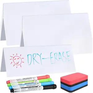 28 PCS Dry Erase Name Tent Cards for Table 8” x 3” Reusable Nameplates Holder with Dry Erase Markers and Erasers Whiteboard Name Plate for Desk Classroom Office Conference Meeting