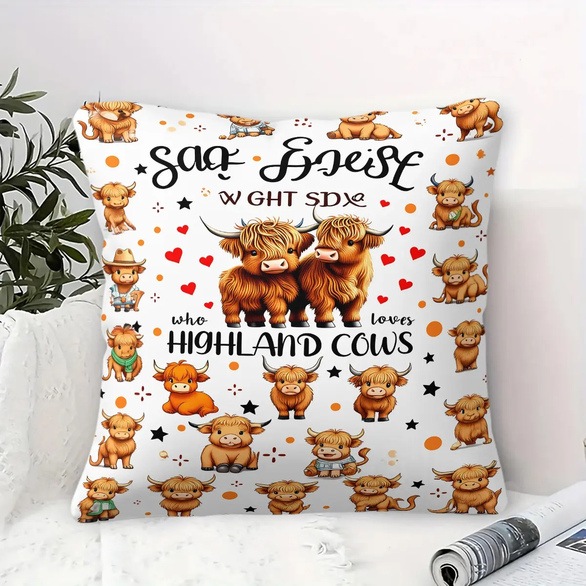Adorable Highland Cow Throw Pillow, Cute Farm Animal Cushion Accent Pillow, Includes Pillow Core, Soft Decorative Pillows for Women Teens Girls Cow Lovers, Ideal for Sofa Bedroom Dorm Office Home Decor Gift