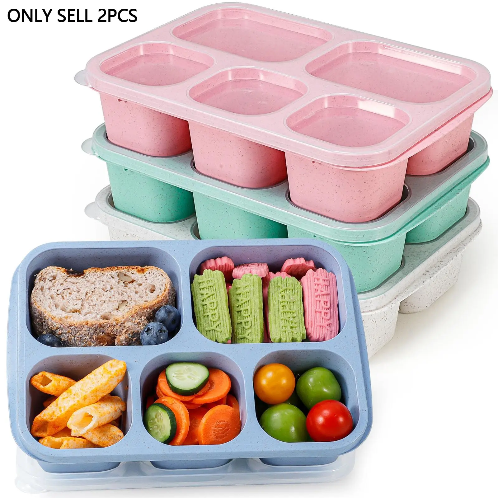 5-grid Durable Lunch Box Set, Reusable Portable Bento Box with Lid Food Storage Container, Meal Prep Containers, Reusable Snack Containers for Home Office School Picnic