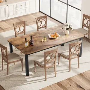 Industrial Dining Table for 6-8 People 78.7" Rectangular, Vintage Wood MDF Dinner Table with Sturdy Rust-Resistant Metal Frame, Ergonomic Leg Space Dining Room Kitchen Breakfast Nook Multipurpose Household Furniture (Only Table)