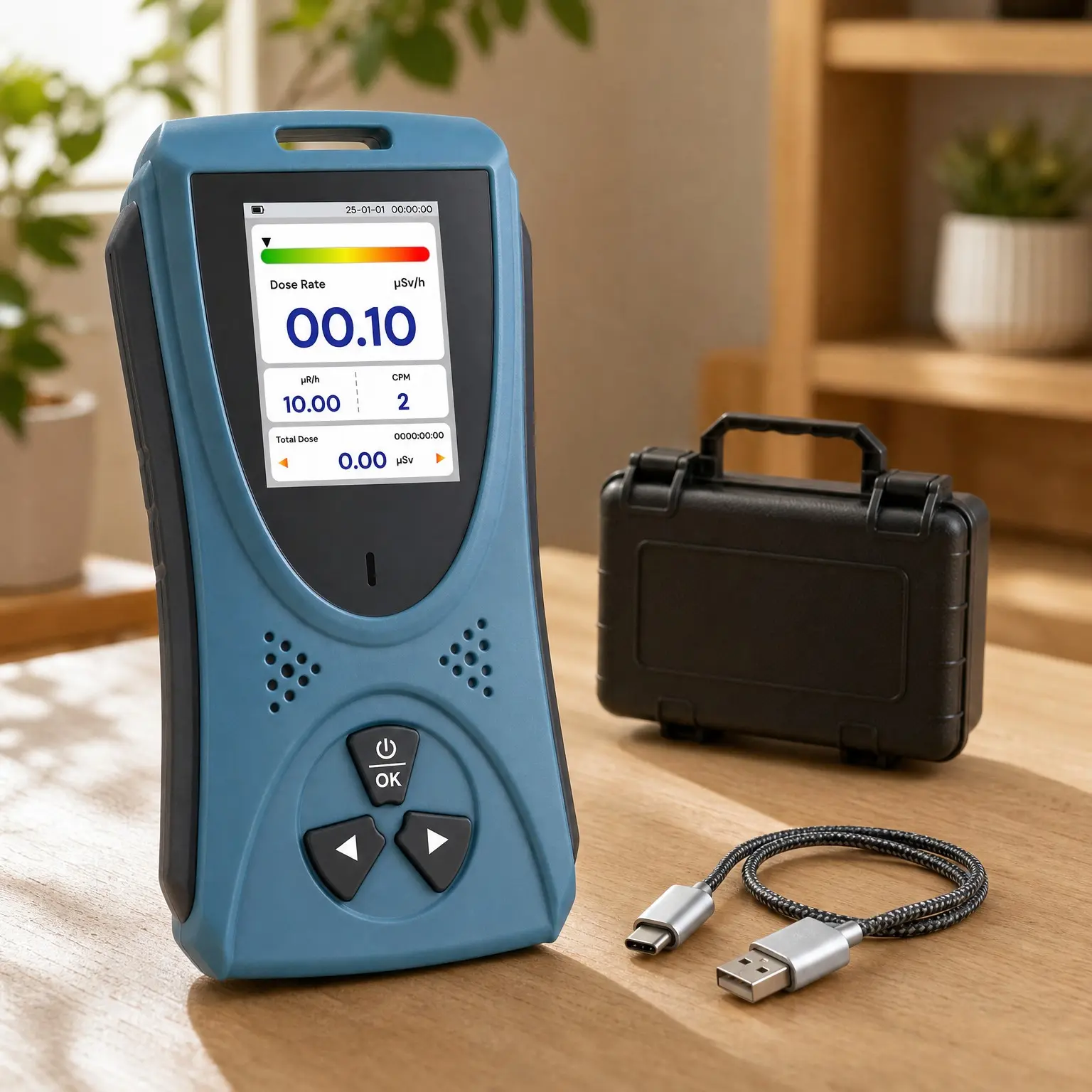 Radar-5633 Portable Nuclear Radiation Detector with LCD Screen, Rechargeable Dosimeter for Beta Gamma X-ray Detection, Measures in CPM μSv/h μR/h μSv - Blue