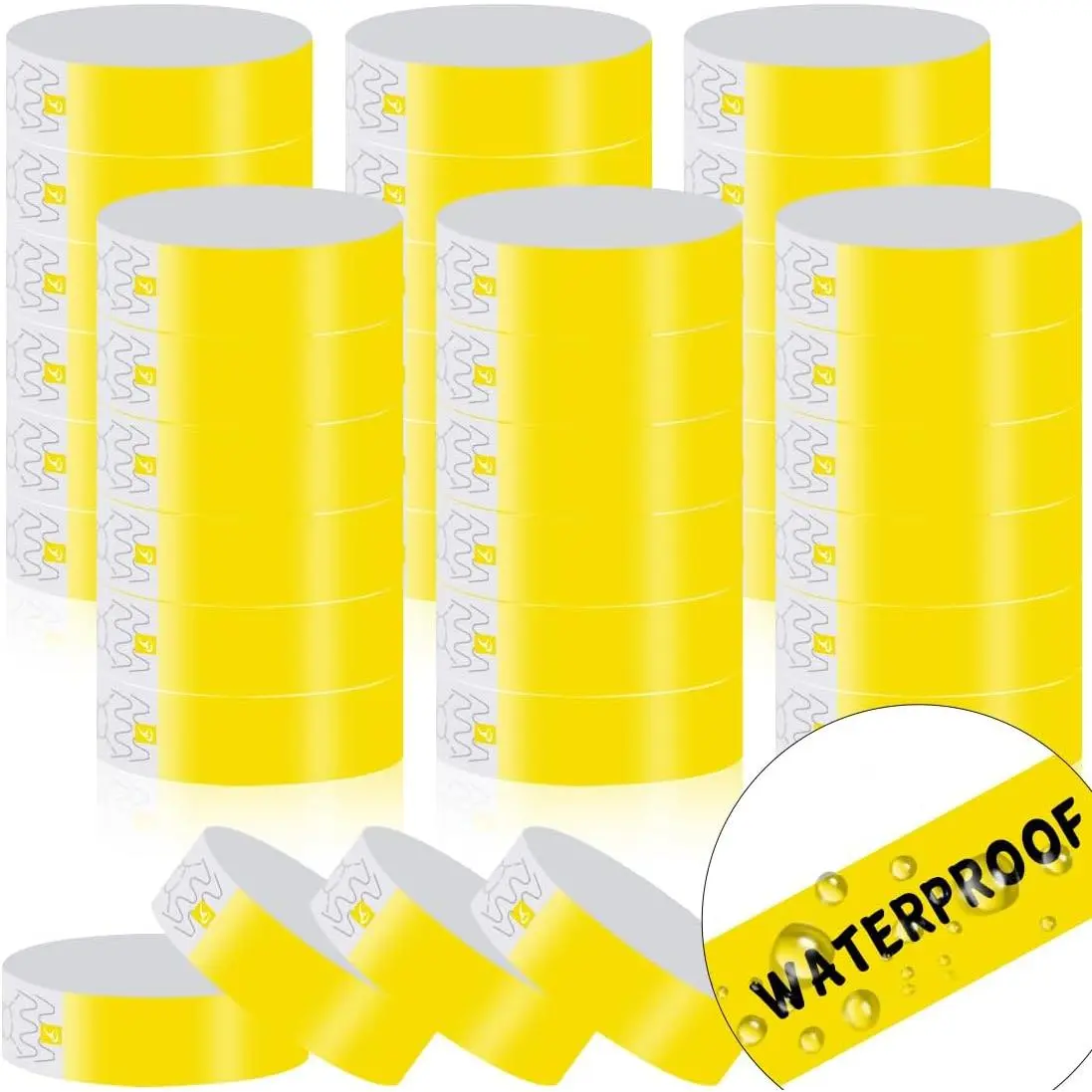 600 Count Paper Wristbands for Events Tearproof Wrist Bands  Arm Bands Neon Disposable Handbands Adhesive Bracelets for Party (Yellow)