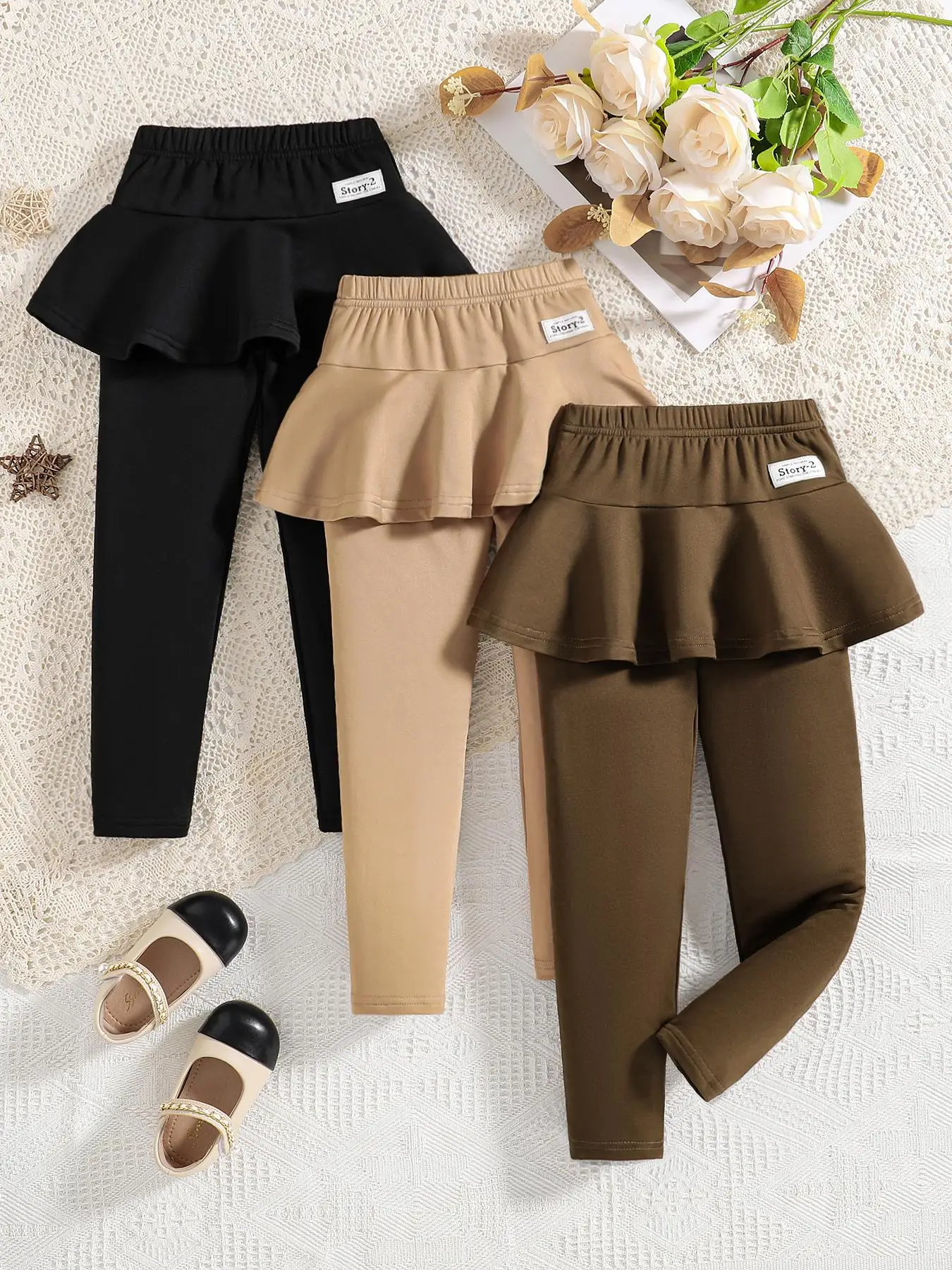 Toddler Girl's Ruffle Trim Pants, Casual Comfy Trousers for Daily Wear, Kids Bottoms for Fall & Winter