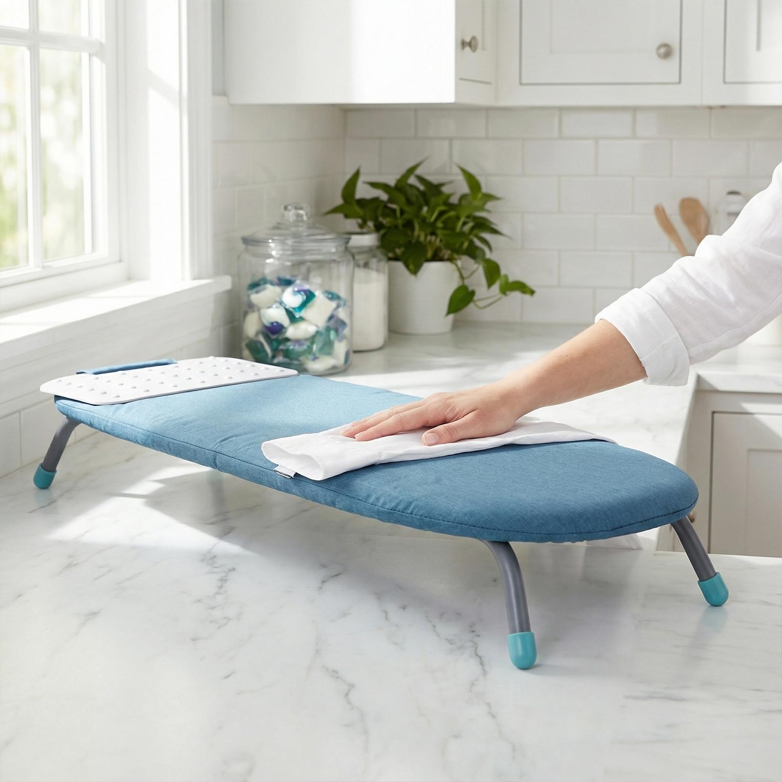 Travel Compact Ironing Table Metal Mesh Panel Space-Saving Ironing Board with Iron Mat with Non-Slip Feet Set for Dorm Rooms RVs Travel Apartments NEW