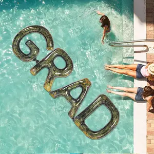 2026 Graduation Party Decoration Set, 40in Shiny Grad Inflatable Pool Float Letters, Black & Gold Confetti Balloons with Pump for Swimming Pools, Indoor-Outdoor Beach Party Backdrop Banner