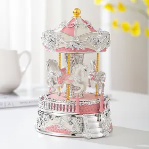 Electroplated Silver Color Carousel Music Box, European Luxury Decorative Item, Perfect Gift for Friends and Family