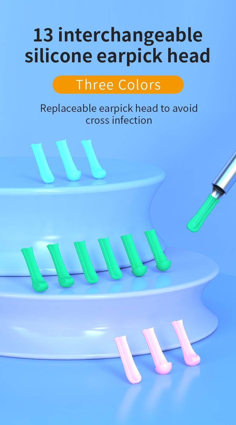 JPHYLL Wireless Visual Earpick with 6 LED Camera 1080P HD Resolution Type-C Charging 8 Accessories for iPhone & Android Ear Cleaning Tool - Green-Bird