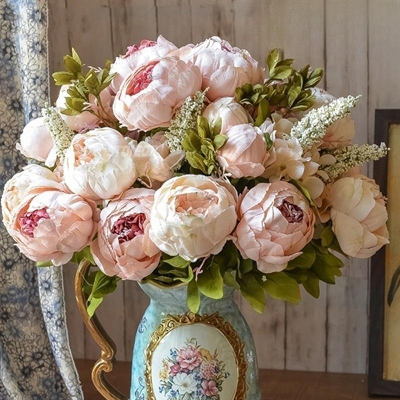 High Quality Artificial Mixed Flower Peony Hydrangea Flower Bouquet Set for Wedding Party Home Decor Christmas Halloween Table Centerpiece Living Room Dining Room Decoration Mothers Day Gift Ins Style Faux Floral Arrangement