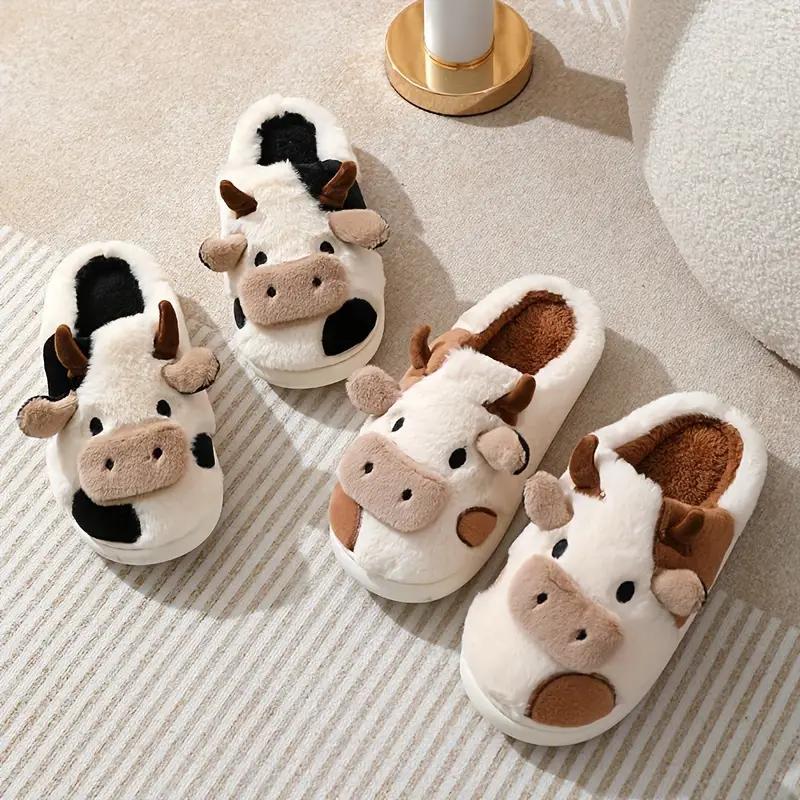 Fashionable Adorable Couples Cow Slippers for Men Women - Thickened Sole Warm Anti-Slip Deodorant Home Outdoor Shoes