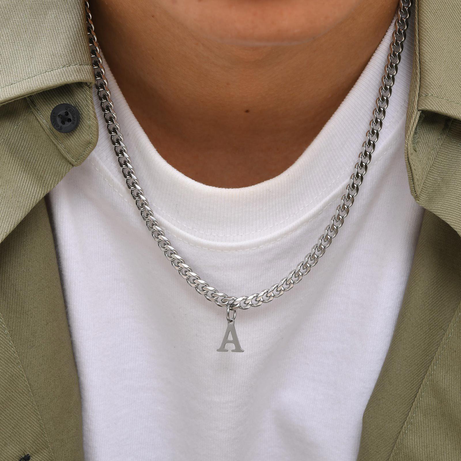 Trendy new 26-letter Cuban necklace Men's initials pendant chain Creative collarbone chain Hip-hop style necklace jewelry, boys' favorite gifts, boyfriend gifts