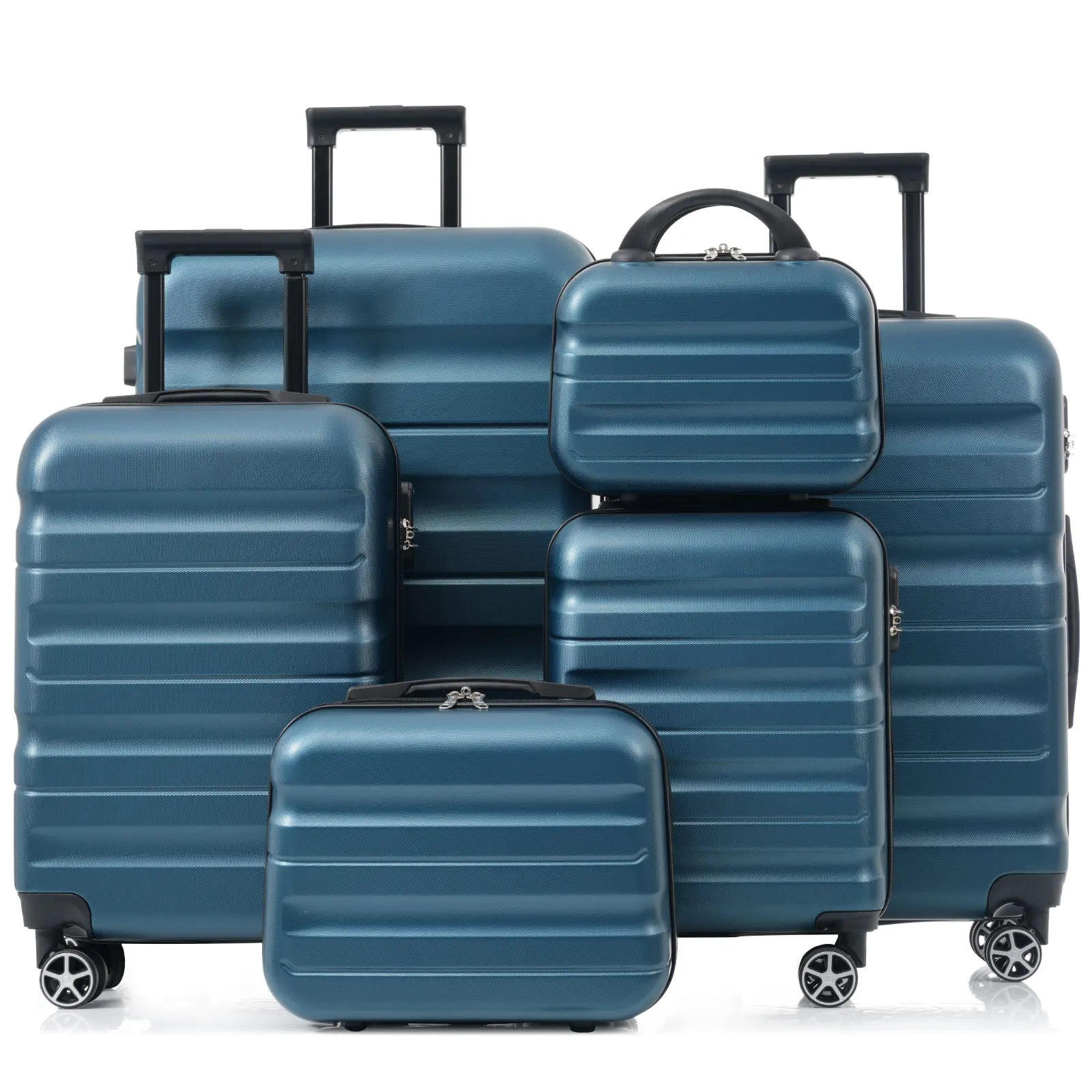 ARCH 6-Piece ABS Hardshell Luggage Set Lightweight Durable Suitcases with Dual Spinner Wheels, 12/14/16/20/24/28 Inch Carry-On & Check-In Sizes, Inky Blue Travel Bag Family Set for Business & Vacation, Inky Blue Color Options, ABS Material