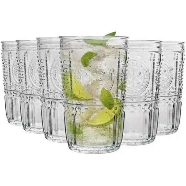 Romantic Set Of 6 Cooler Glasses, 16 Oz. Clear  Glass,  .